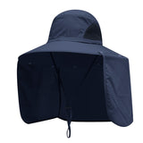 Navy blue UPF 50+ Sun Protection Fishing Hat Wide Brim Neck Flap Quick Dry Bucket Hat for Outdoor Hiking and Gardening