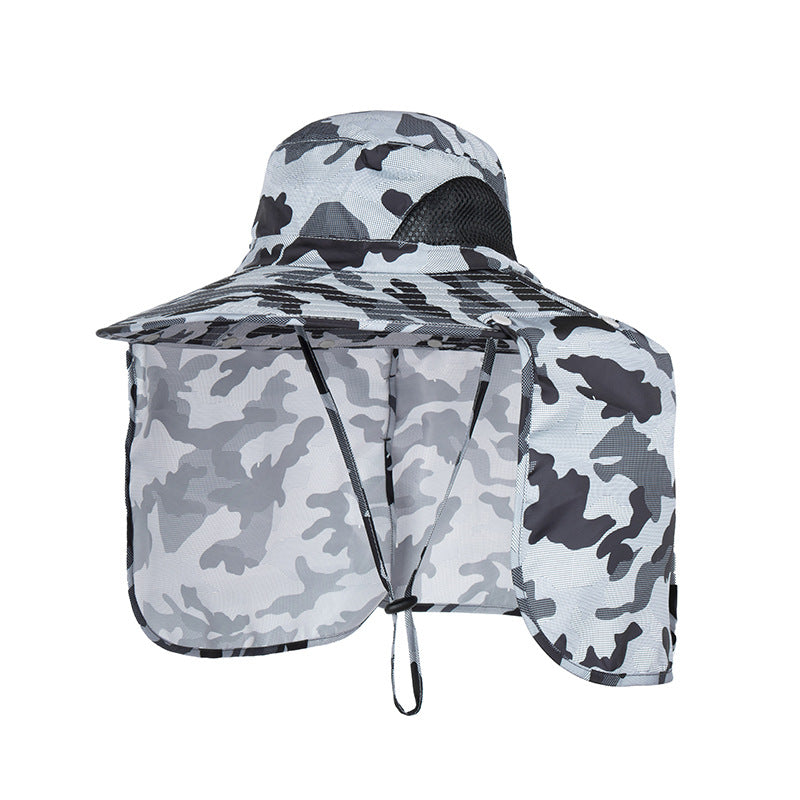 Camouflage light grey UPF 50+ Sun Protection Fishing Hat Wide Brim Neck Flap Quick Dry Bucket Hat for Outdoor Hiking and Gardening