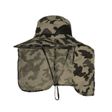 Camouflage khaki UPF 50+ Sun Protection Fishing Hat Wide Brim Neck Flap Quick Dry Bucket Hat for Outdoor Hiking and Gardening