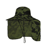 Camouflage army green UPF 50+ Sun Protection Fishing Hat Wide Brim Neck Flap Quick Dry Bucket Hat for Outdoor Hiking and Gardening