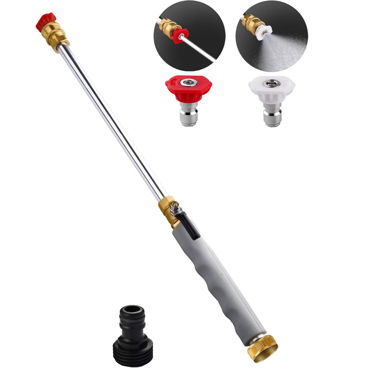 Grey High Pressure Washer Gun with 2 Spray Nozzles 19inch Long Wand Metal Garden Hose Sprayer for Car Wash Window Cleaning and Watering