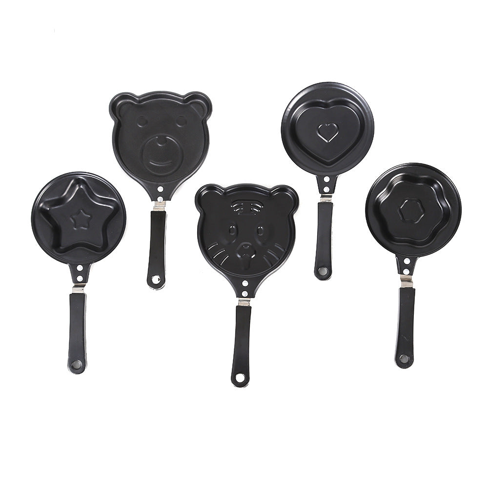 5-PCS Mini Non-Stick Egg Frying Pan Cartoon Shaped Omelette Cooker Mould for Breakfast Pancakes and Creative Cooking(Heart + plum blossom + five-pointed star + bear + tiger)