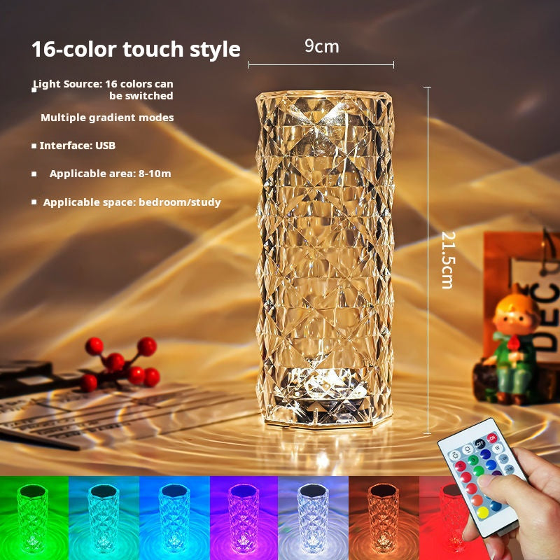  Crystal Rose Atmosphere Lamp RGB 16 Color Changing Touch Table Lamp USB Rechargeable LED Night Light for Australian Home Bedroom Living Room Decor(21.5cm*9cm)