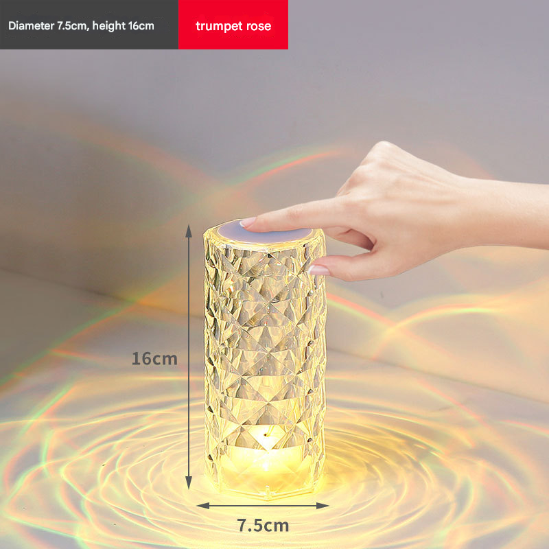  Crystal Rose Atmosphere Lamp RGB 16 Color Changing Touch Table Lamp USB Rechargeable LED Night Light for Australian Home Bedroom Living Room Decor(16cm*7.5cm)
