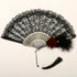 2 Pack Black Feather Wine-Red Rose Lace Vintage Lace Folding Fans Gothic Palace Style with Rose Cross Tassels for Tea Party Cosplay and Photo Props