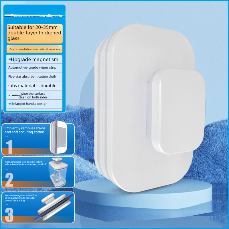 Magnetic Double Sided Window Cleaner for 18-30mm Double Glazed Glass High Rise Safety Wiper Tool White