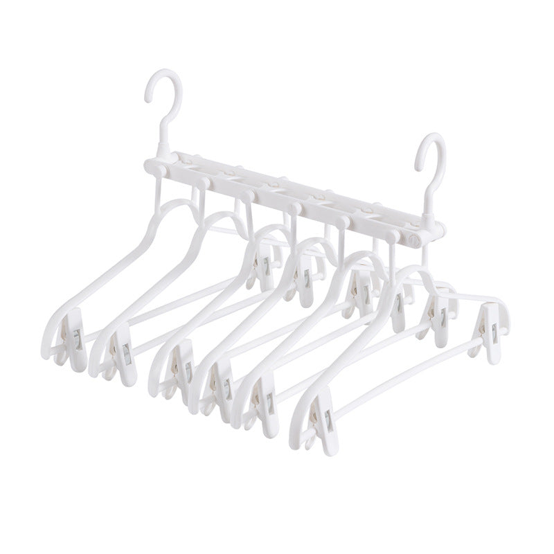 2-SET Space-Saving 6-in-1 Foldable Hanger Set Multi-Functional Closet Organizer Clothes Drying Rack with Pant Clips (White & White Clip Upgrade Edition) Ideal for Homes and Dorm Rooms