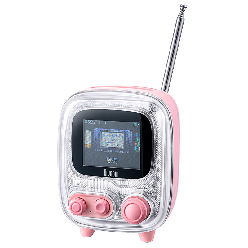 Pink Retro Pixel Art Bluetooth Speaker Smart Desktop Audio with LED Display DIY Animation Alarm Clock and Mini Games 