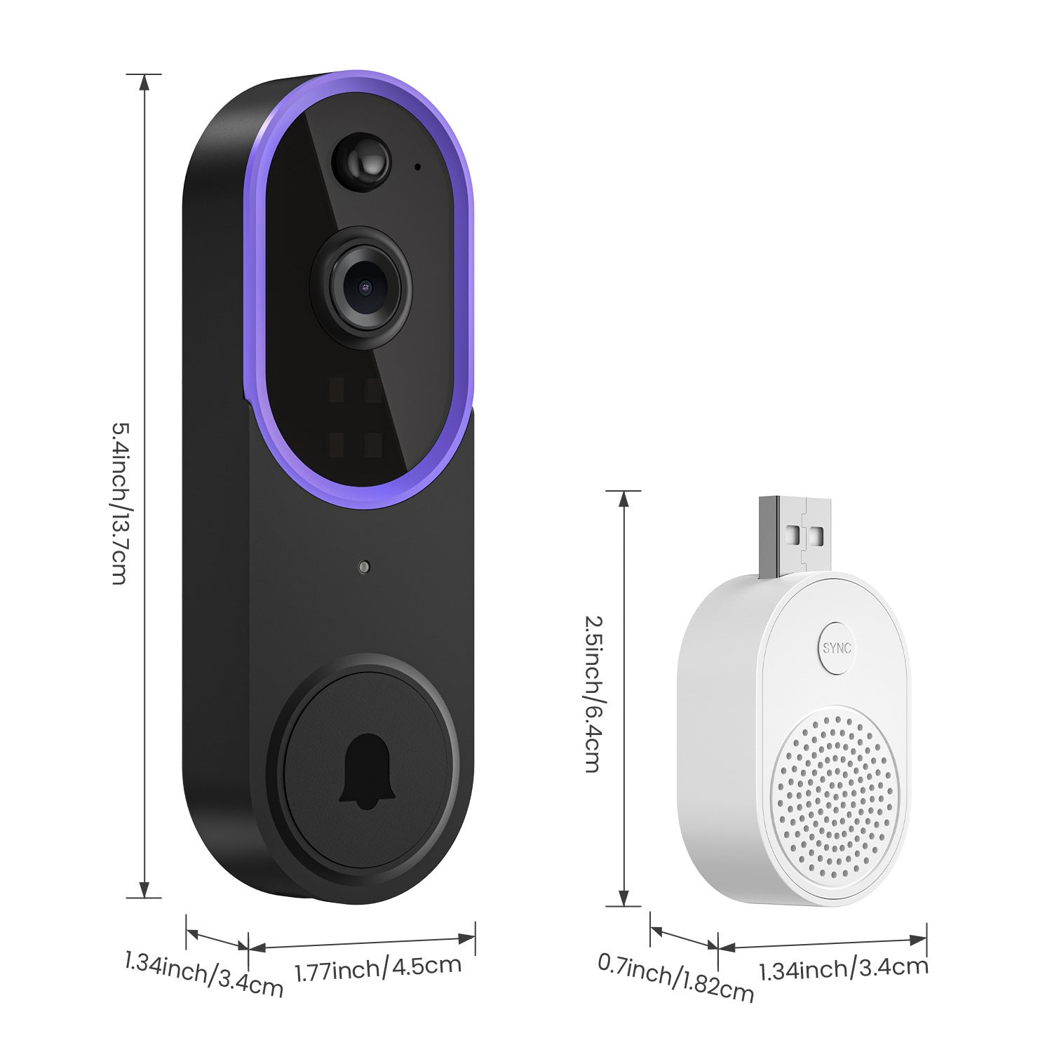 P50 Purple 1080P Wireless Video Doorbell Camera with USB Chime Smart WiFi Security System 2-Way Audio Night Vision Motion Detection IP65 Waterproof 
