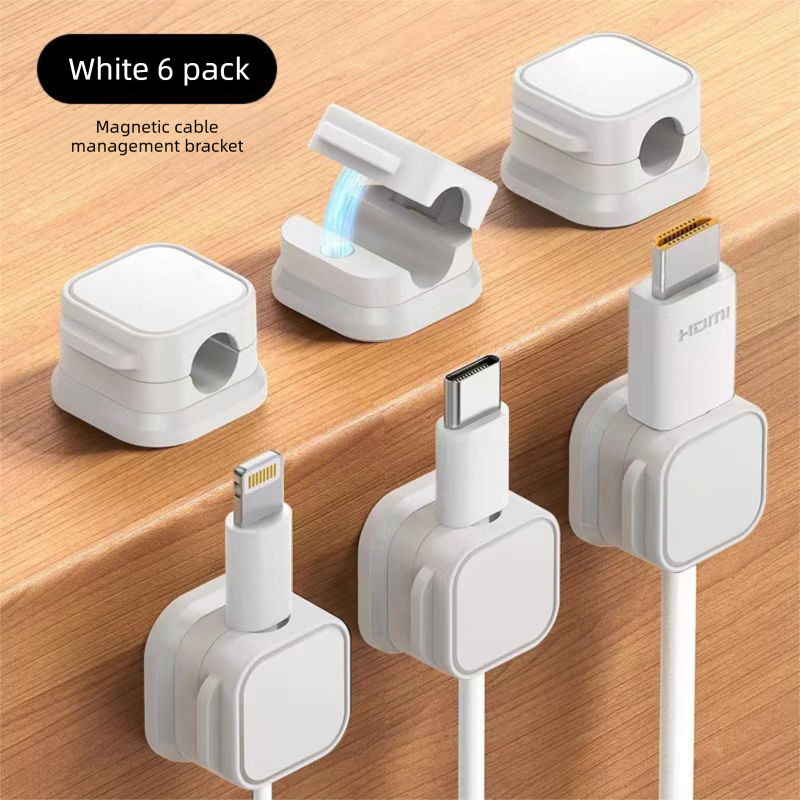 White 6-Pack Magnetic Cable Organiser Clips Desktop Cord Management for Phone Charger USB Cable Holder