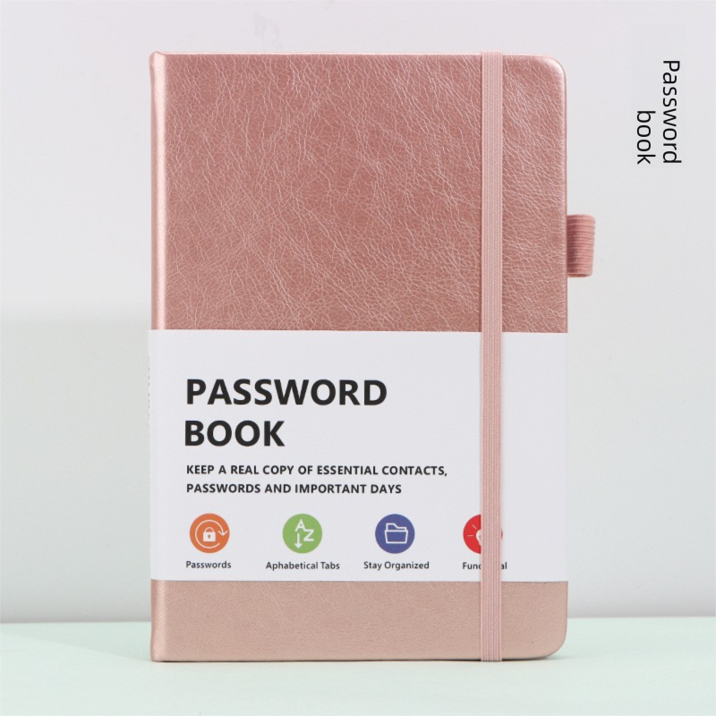 Rose Gold Password Book with Alphabetical Tabs B6 Hardcover Internet Address Logbook & Password Organizer with Pen Loop Elastic Band and Inner Pocket