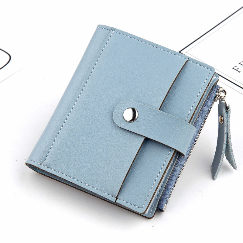 Women's Small Wallet PU Leather Card Holder with Zipper Coin Pocket - Blue Short Purse with 9 Card Slots & ID Window - Compact Bifold Design for Ladies
