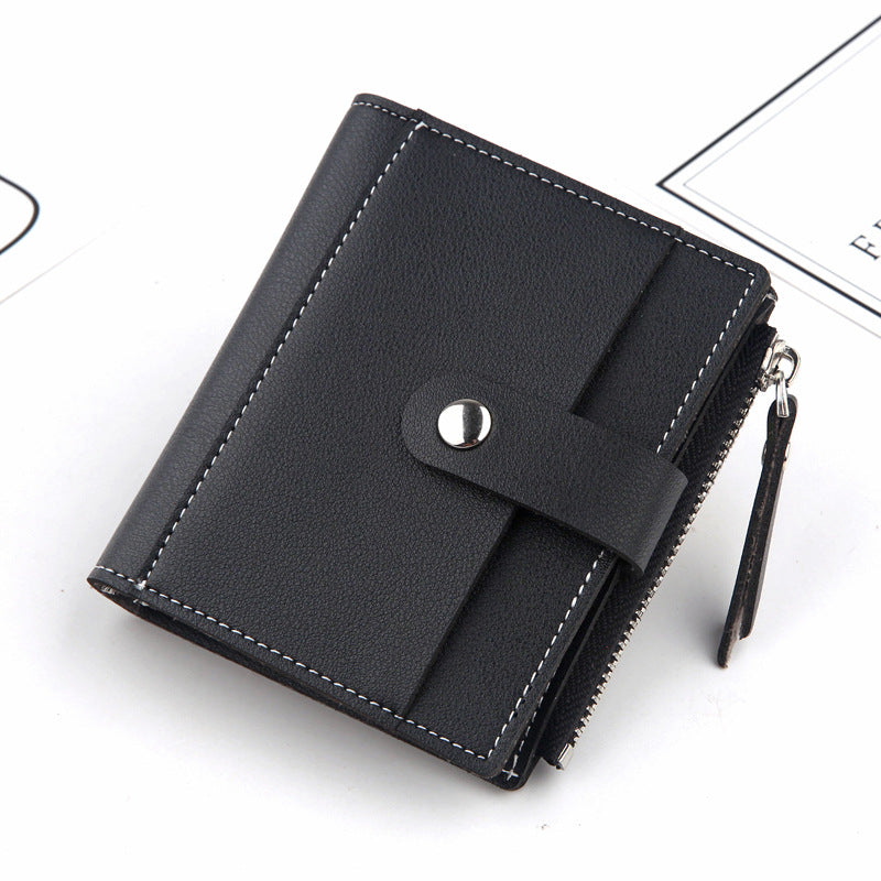 Women's Small Wallet PU Leather Card Holder with Zipper Coin Pocket - Black Short Purse with 9 Card Slots & ID Window - Compact Bifold Design for Ladies