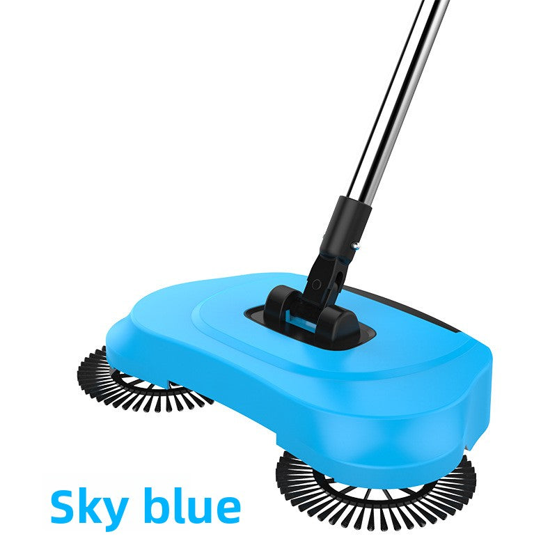 3-in-1 Hand Push Floor Sweeper - Manual Spinning Broom, Dustpan & Mop Combo - Silent Non-Electric Cleaning for Hardwood & Tiles - Lightweight Sky Blue