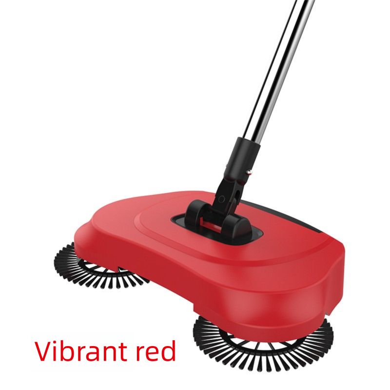3-in-1 Hand Push Floor Sweeper - Manual Spinning Broom, Dustpan & Mop Combo - Silent Non-Electric Cleaning for Hardwood & Tiles - Vitality Red