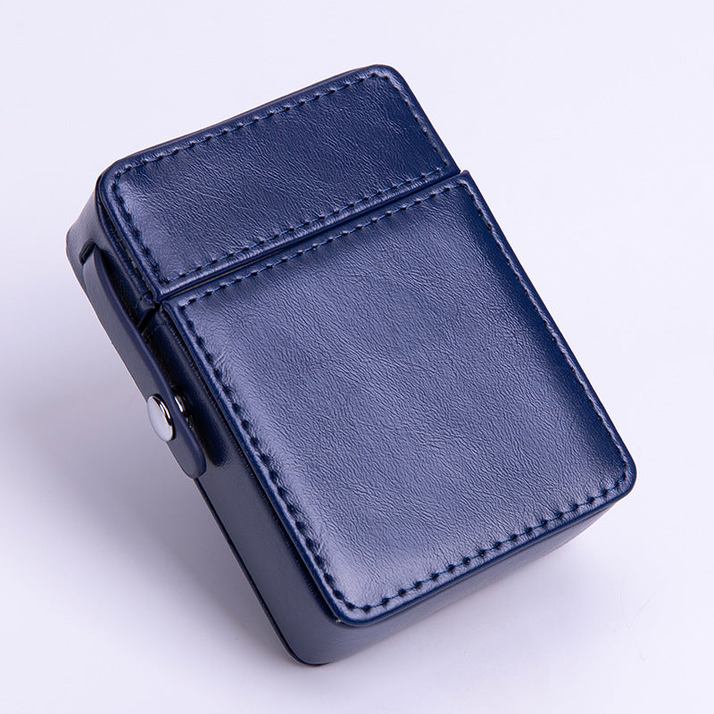 PU Leather Cigarette Case with Lighter Holder Hard Shell Storage Pouch Belt Loop Waist Bag for Standard Packs Blue Gift for Men