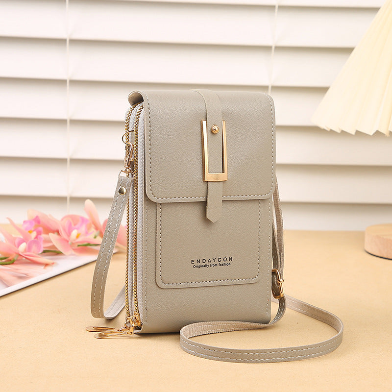 Women's Crossbody Phone Bag with Clear Touch Screen Window PU Leather Wallet Purse Multi-Pocket Shoulder Handbag Adjustable Strap Card Holder Grey