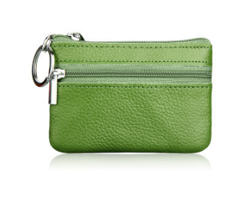 Small Coin Purse Key Ring Wallet Mini Change Pouch Dual Zipper Pocket PU Leather Portable Storage Bag Green