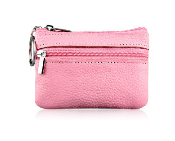 Small Coin Purse Key Ring Wallet Mini Change Pouch Dual Zipper Pocket PU Leather Portable Storage Bag Pink