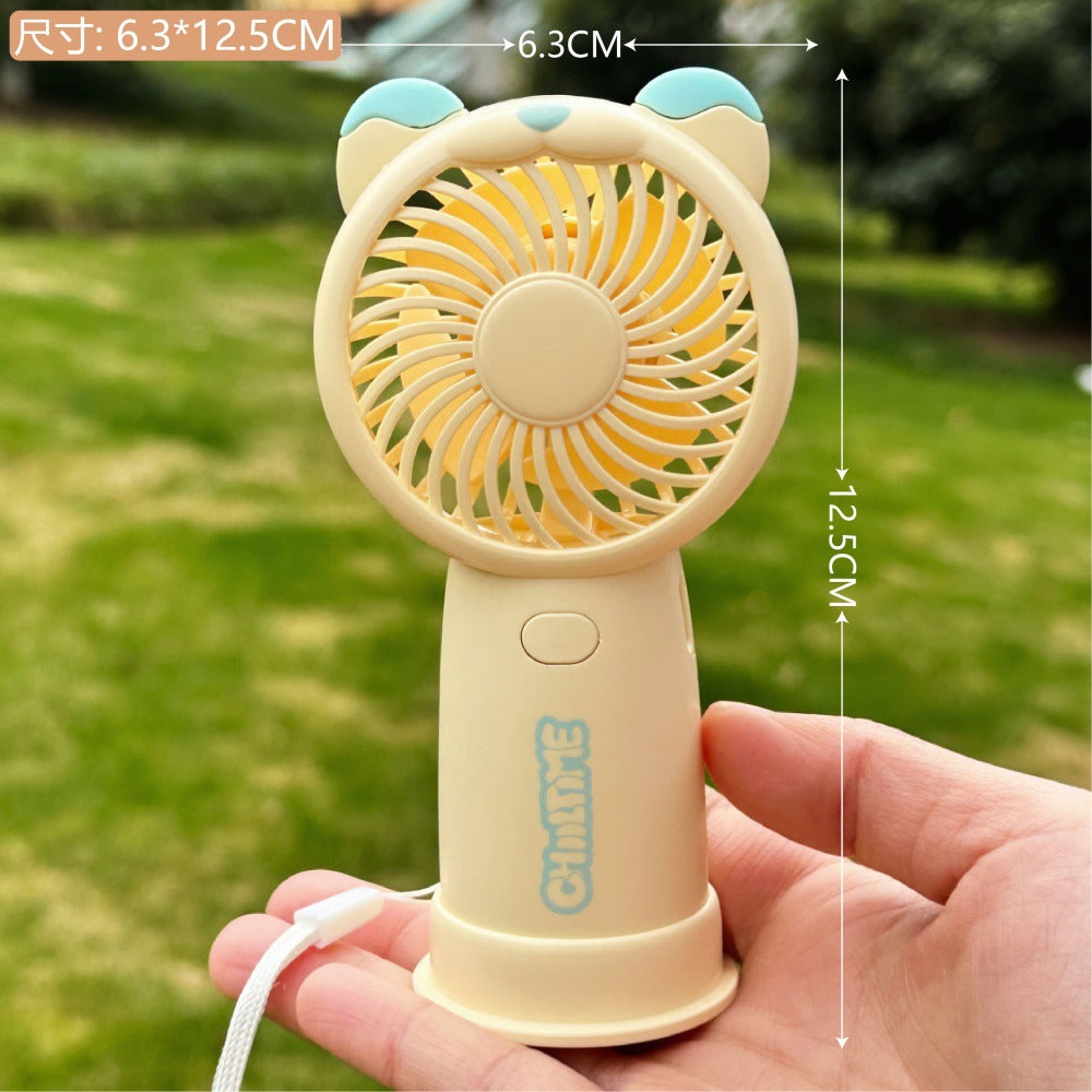 Mini Handheld Fan Rechargeable Portable Personal Cooling Device Cute Bear Design 3 Speed Adjustable with Stand Lanyard for Travel Kids Office Yellow