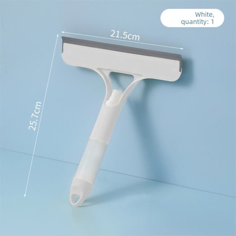 White 3-in-1 Window Squeegee with Built-in Spray Bottle - Dual Sided Sponge Glass Cleaner - Streak Free Tool for Shower Screens, Mirrors & Car Windows 