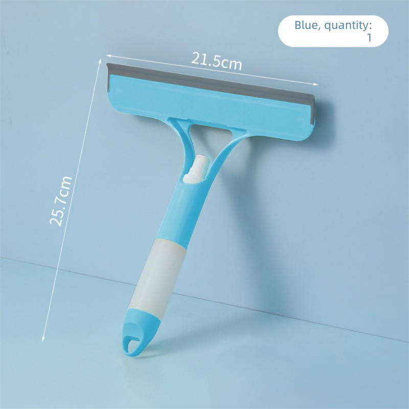 Blue 3-in-1 Window Squeegee with Built-in Spray Bottle - Dual Sided Sponge Glass Cleaner - Streak Free Tool for Shower Screens, Mirrors & Car Windows 