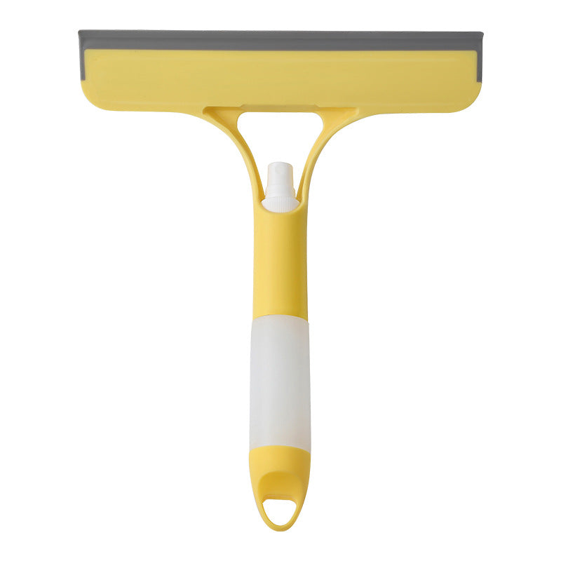 Yellow 3-in-1 Window Squeegee with Built-in Spray Bottle - Dual Sided Sponge Glass Cleaner - Streak Free Tool for Shower Screens, Mirrors & Car Windows