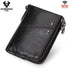 Genuine Leather Mens Wallet Double Zipper - RFID Blocking Bifold Card Holder with Coin Pocket - Black Gift for Him