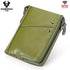 Genuine Leather Mens Wallet Double Zipper - RFID Blocking Bifold Card Holder with Coin Pocket - Green Gift for Him