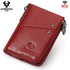 Genuine Leather Double Zipper Wallet - Red RFID Blocking Bifold Card Holder - Vintage Cowhide Purse with Coin Pockets (13cm)