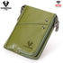 Genuine Leather Double Zipper Wallet - Green RFID Blocking Bifold Card Holder - Vintage Cowhide Purse with Coin Pockets (13cm)