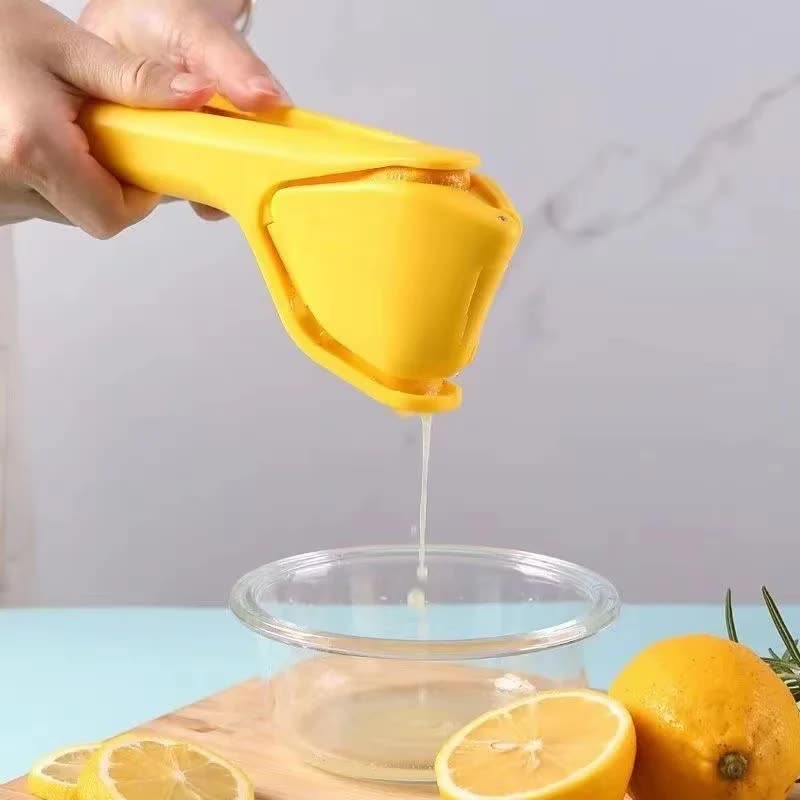 Foldable Manual Lemon Squeezer & Citrus Juicer - Portable Handheld Fruit Press for Fresh Orange & Lime Juice - Space Saving Kitchen Tool - Yellow