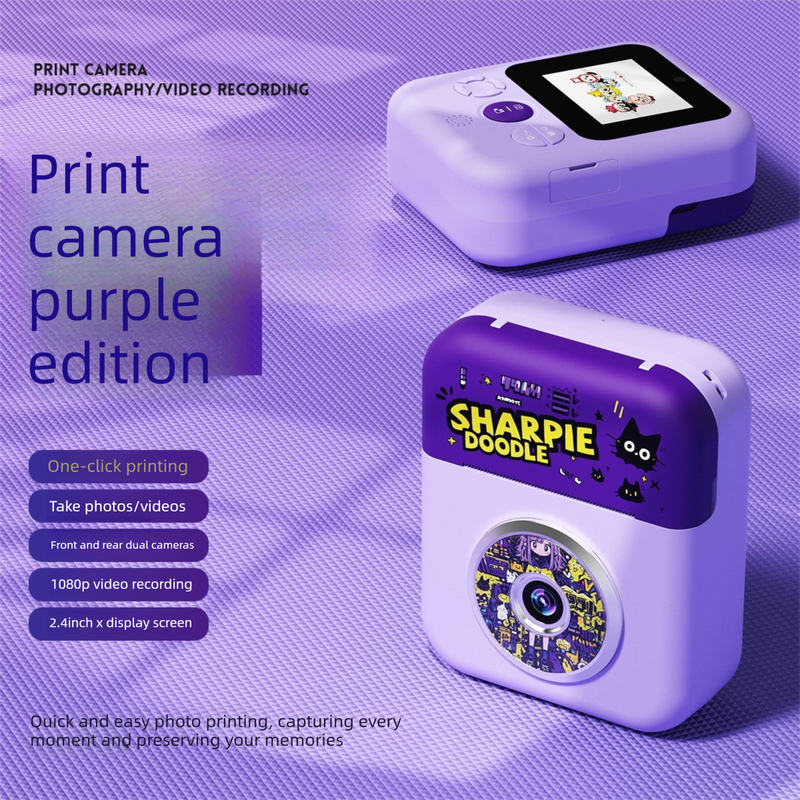 Kids Instant Print Camera with 32GB SD Card & 3 Paper Rolls - Retro Thermal Digital Camera & Video Recorder - 1080P Dual Lens Selfie Toy Gift - Purple