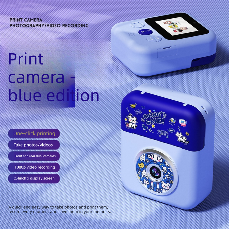 Kids Instant Print Camera with 32GB SD Card & 3 Paper Rolls - Retro Thermal Digital Camera & Video Recorder - 1080P Dual Lens Selfie Toy Gift - Blue