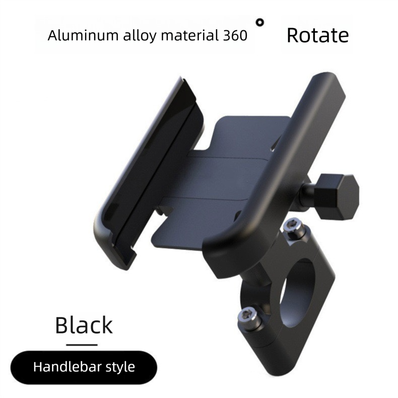 Universal Aluminium Motorcycle Phone Holder Handlebar Mount 360 Rotation Anti-Shake CNC Metal for Bike Scooter 4-7 Inch Phones Black