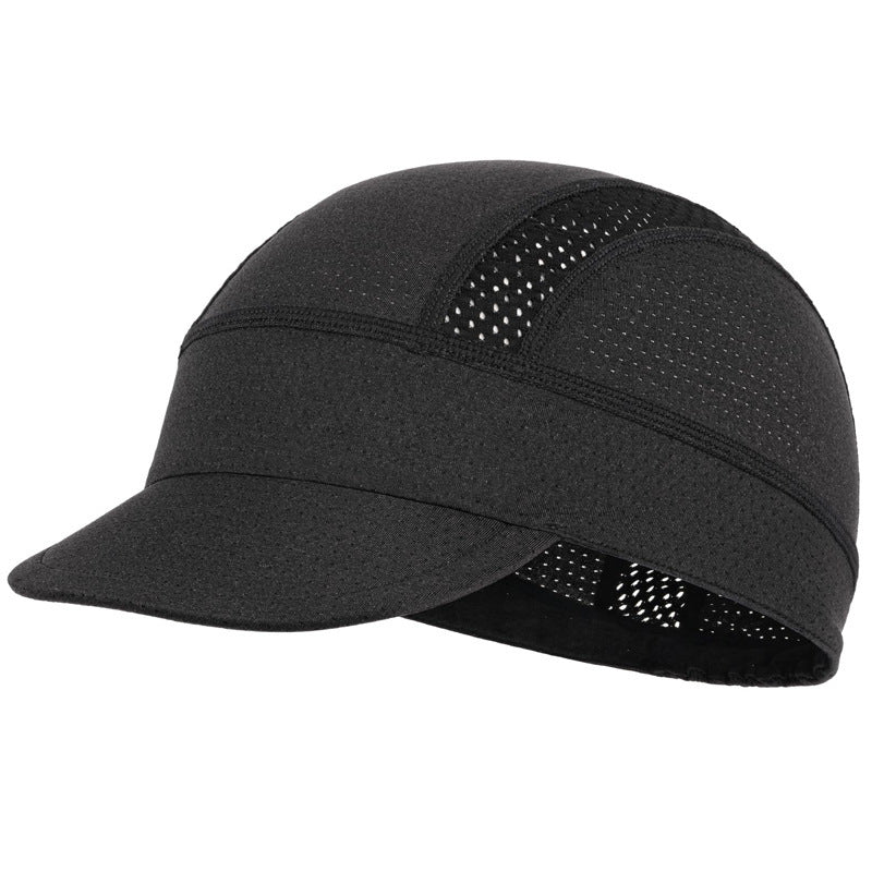 Black Mesh Cycling Cap Under Helmet Liner Breathable Skull Cap with Flip Up Brim Sun Shade Moisture Wicking Hat for Bike Running Fits 55-60cm