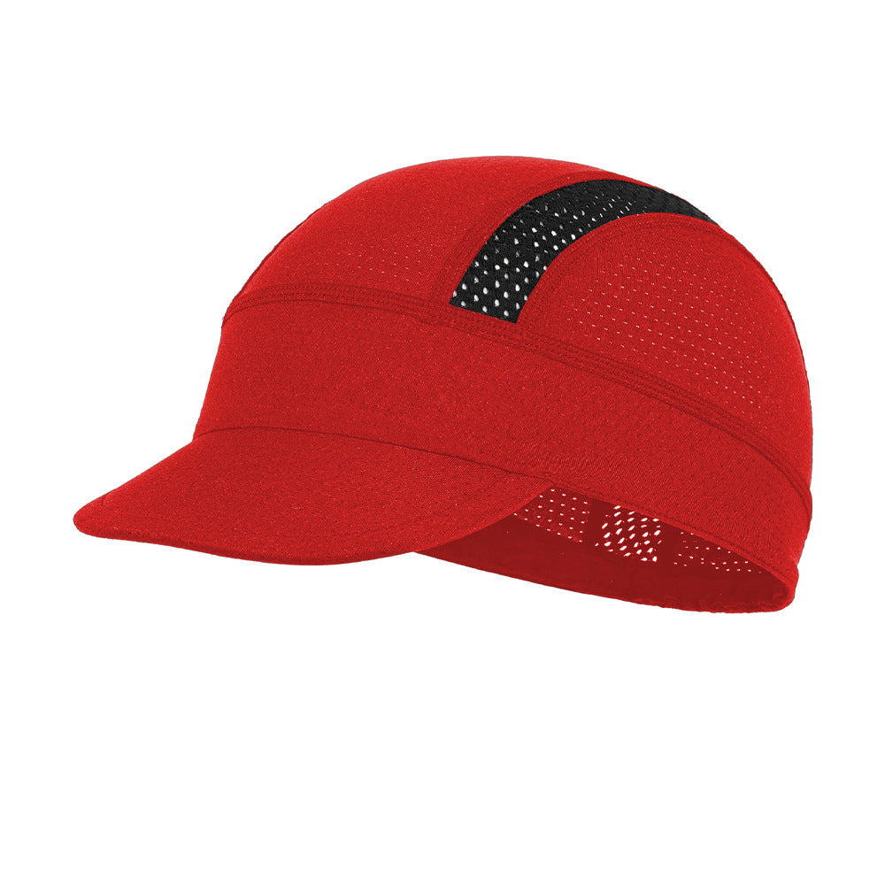 Red Mesh Cycling Cap Under Helmet Liner Breathable Skull Cap with Flip Up Brim Sun Shade Moisture Wicking Hat for Bike Running Fits 55-60cm