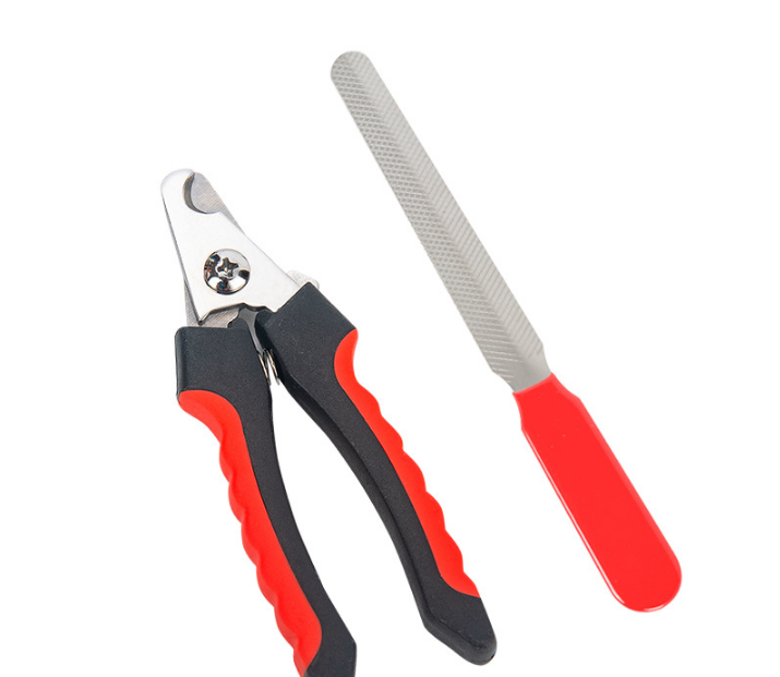 Pet Nail Clippers & File Set for Small Dogs Cats Stainless Steel Claw Trimmer with Safety Guard Non-Slip Handle Grooming Tool Red & Black