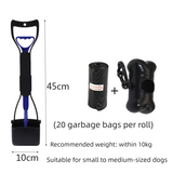 Medium Foldable Pet Pooper Scooper 45cm Portable Dog Waste Jaw Clamp with Bone Dispenser & 20 Bags Blue