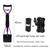 Medium Foldable Pet Pooper Scooper 45cm Portable Dog Waste Jaw Clamp with Bone Dispenser & 20 Bags Purple