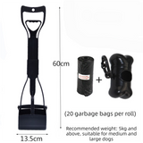 Large Foldable Pet Pooper Scooper 60cm Long Handle Dog Waste Picker Jaw Clamp with Bone Dispenser & Bags Black