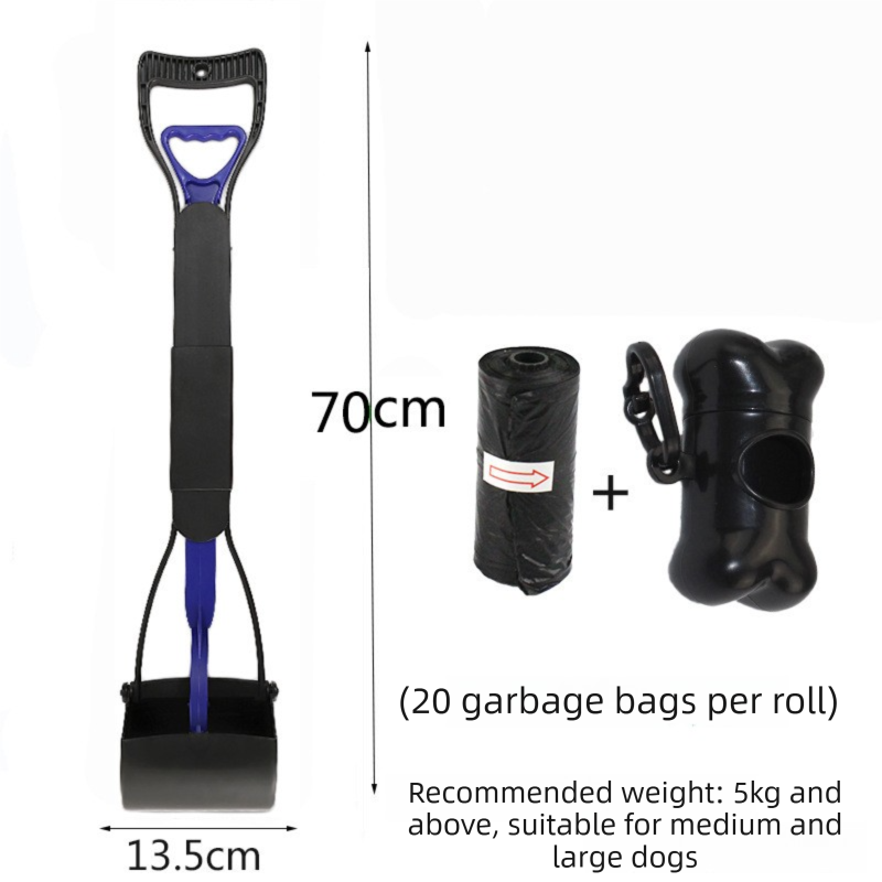 Extra Long 70cm Foldable Pet Pooper Scooper Heavy Duty Dog Waste Picker Jaw Clamp with Dispenser & Bags Blue