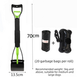 Extra Long 70cm Foldable Pet Pooper Scooper Heavy Duty Dog Waste Picker Jaw Clamp with Dispenser & Bags Green