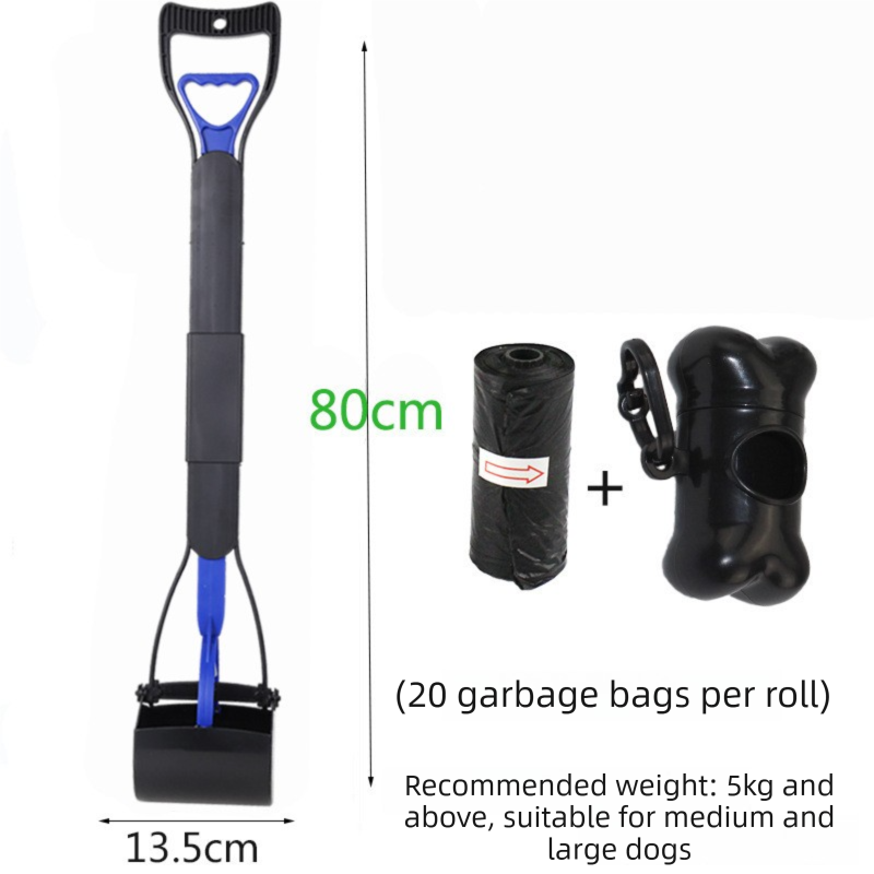 Super Long 80cm Foldable Pet Pooper Scooper Heavy Duty Dog Waste Picker No Bending Jaw Clamp with Dispenser & Bags Blue