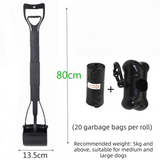 Super Long 80cm Foldable Pet Pooper Scooper Heavy Duty Dog Waste Picker No Bending Jaw Clamp with Dispenser & Bags Black
