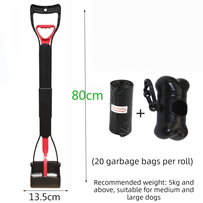 Super Long 80cm Foldable Pet Pooper Scooper Heavy Duty Dog Waste Picker No Bending Jaw Clamp with Dispenser & Bags Red