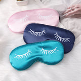 3 PCS Silky Satin Sleep Mask Set Cute Eyelash Design Soft Light Blocking Eye Cover with Adjustable Strap for Travel Nap Pink Navy Green