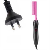 2-in-1 Electric Hot Comb Hair Straightener & Curler Titanium Alloy Heating Fast Heat Up Anti-Scald Pressing Comb with AU Plug 3 Temp Settings Pink