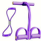 2 PCS 4-Tube Pedal Resistance Band & Figure 8 Chest Expander Purple Elastic Sit Up Pull Rope for Home Gym Yoga Pilates
