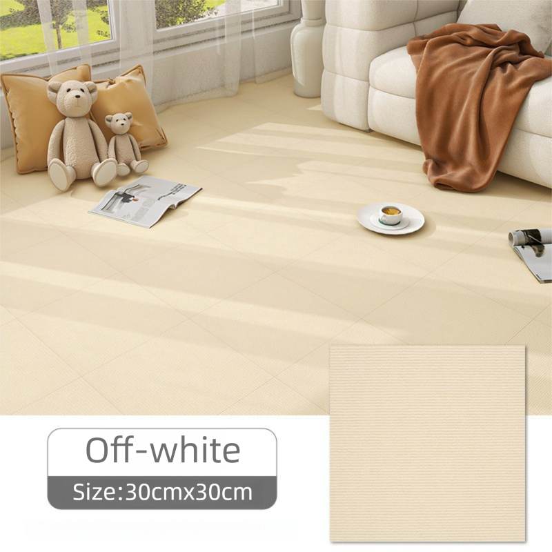 16 Pack Off-White Durable & Soft Self-Adhesive Carpet Tiles(30x30cm) - Interlocking Non-Slip Square Floor Mat for Bedroom, Office & Living Room